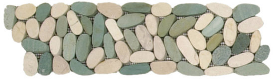 Mix White/Green Sliced Matte Pebble Interlocking Border