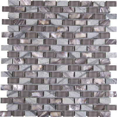 Mother Of Pearl Glass Marble Taupe Grey Mix Brick Mosaic