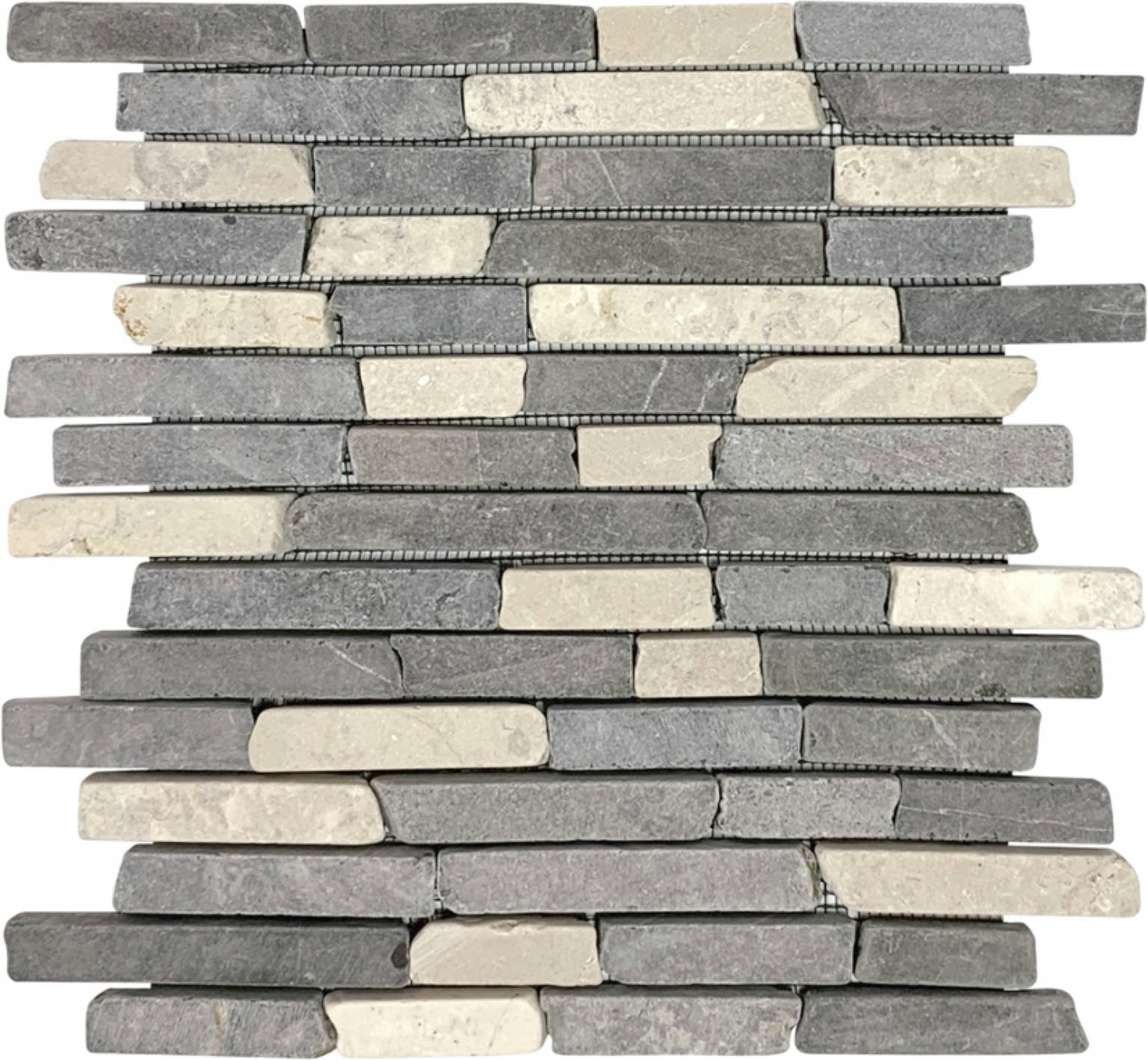 White Grey Broken Brick Marble Interlocking Mosaic | Gemini Tile and Marble