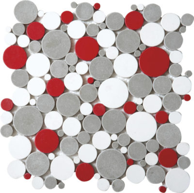 White Grey Red Penny Rounds Interlocking Mosaic