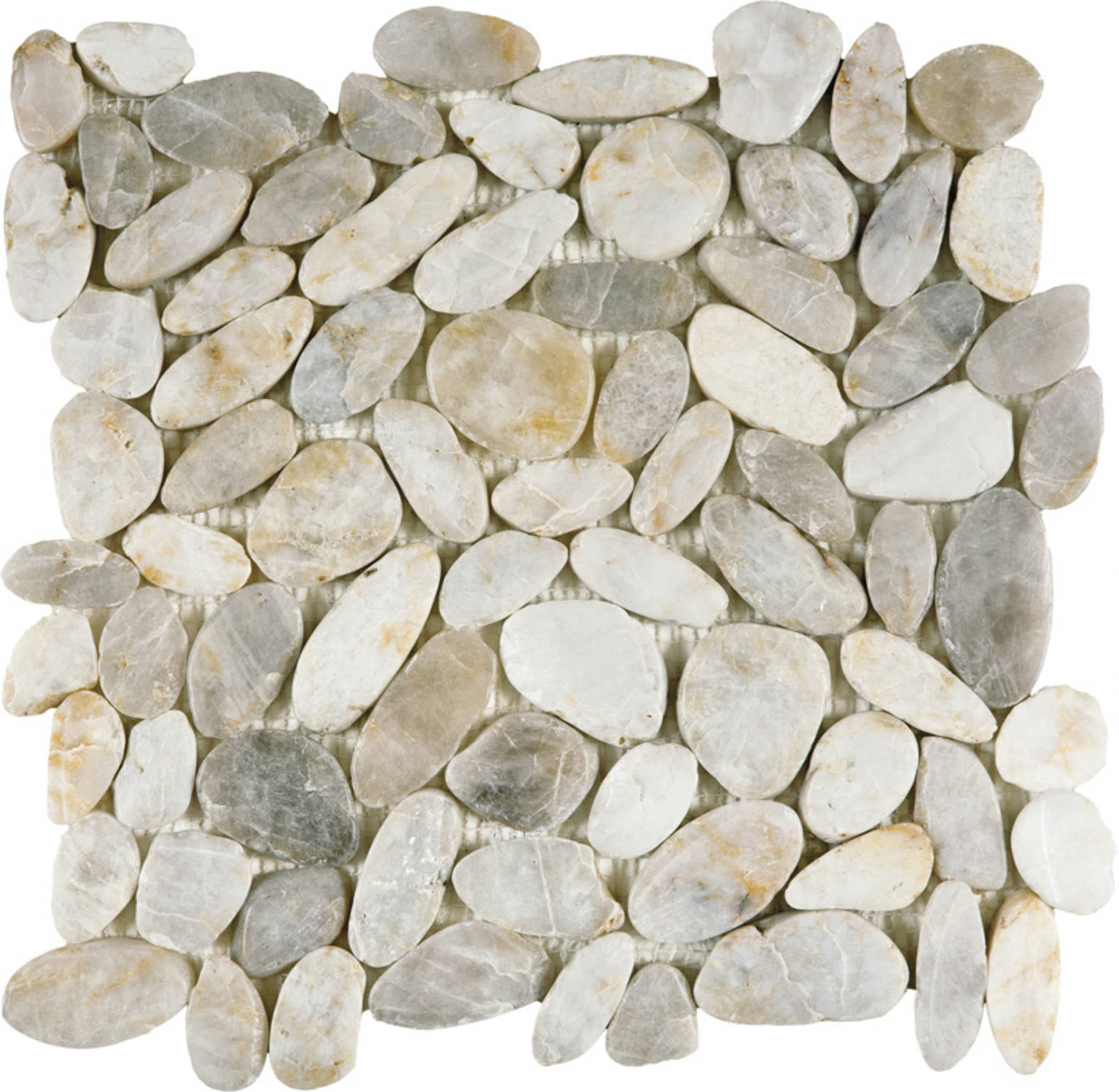 White Sliced Polished Pebble Interlocking Mosaic | Gemini Tile and Marble