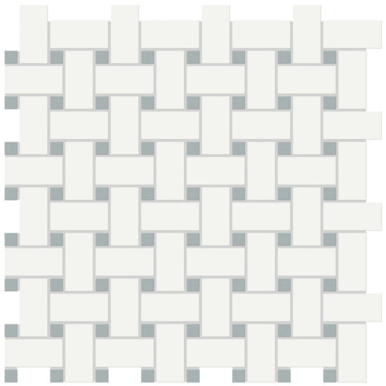 White w/Cloud Blue Matte Basketweave Mosaic