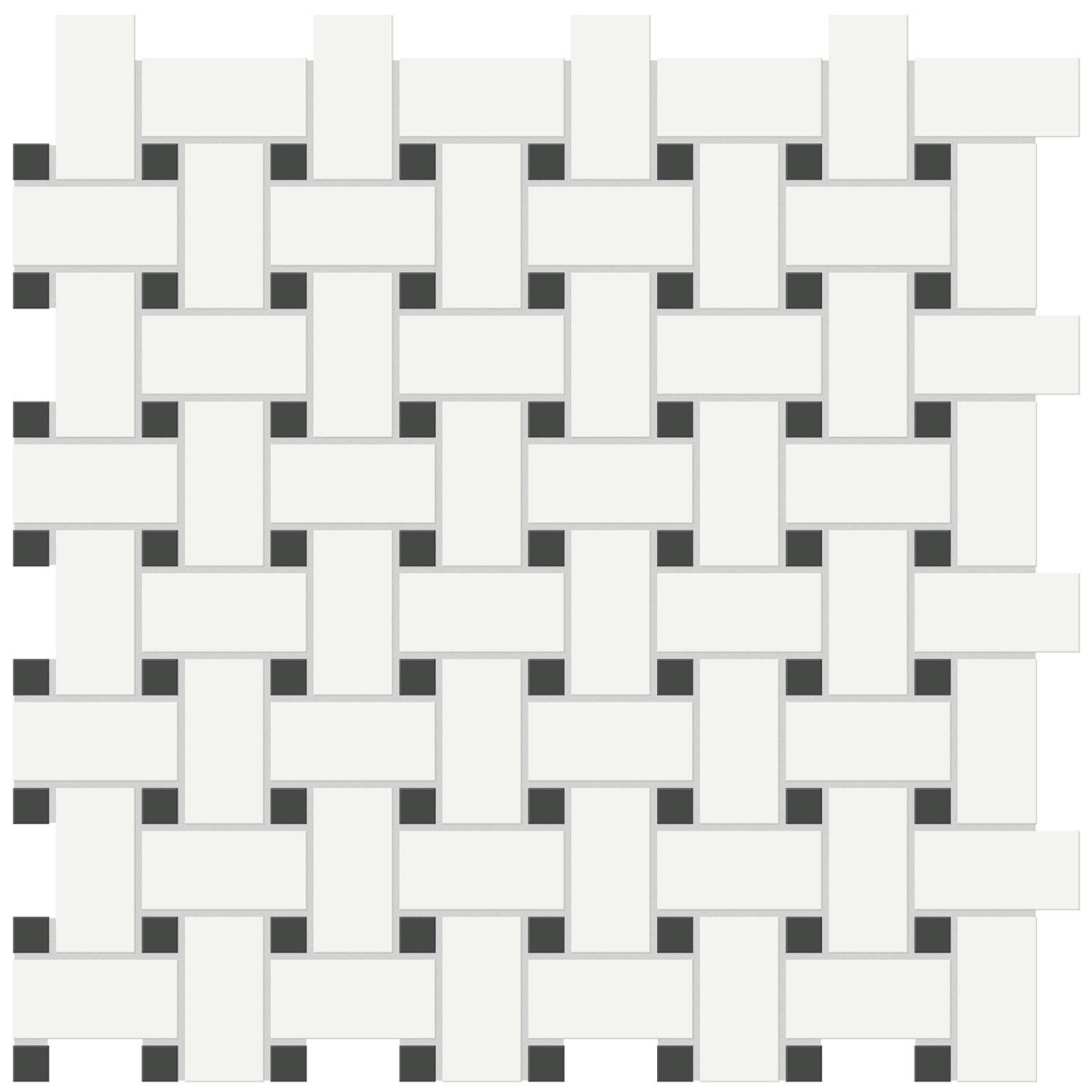 White w/Retro Black Matte Basketweave Mosaic