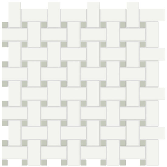 White w/Soft Sage Matte Basketweave Mosaic