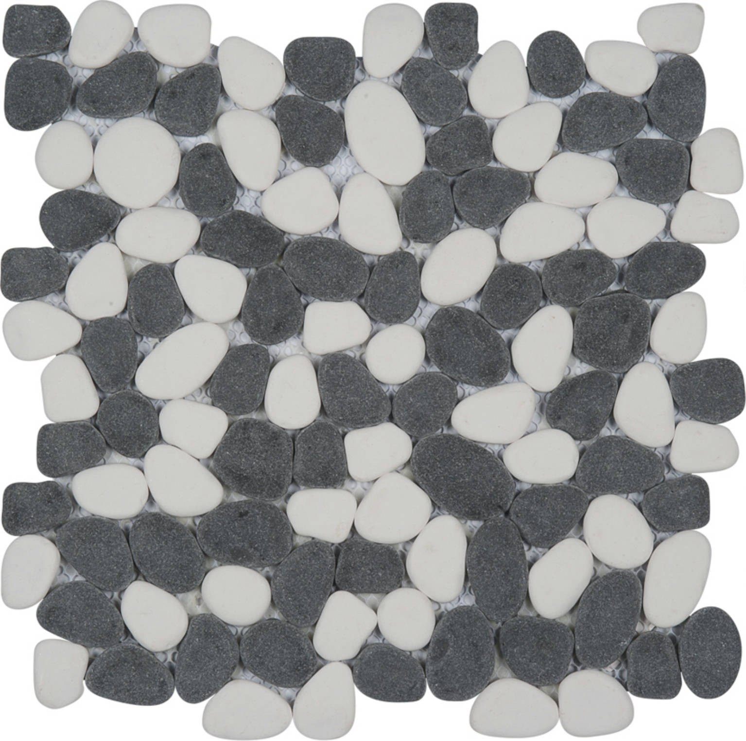 White&Black Reconstituted Pebble Interlocking Mosaic | Gemini Tile and Marble