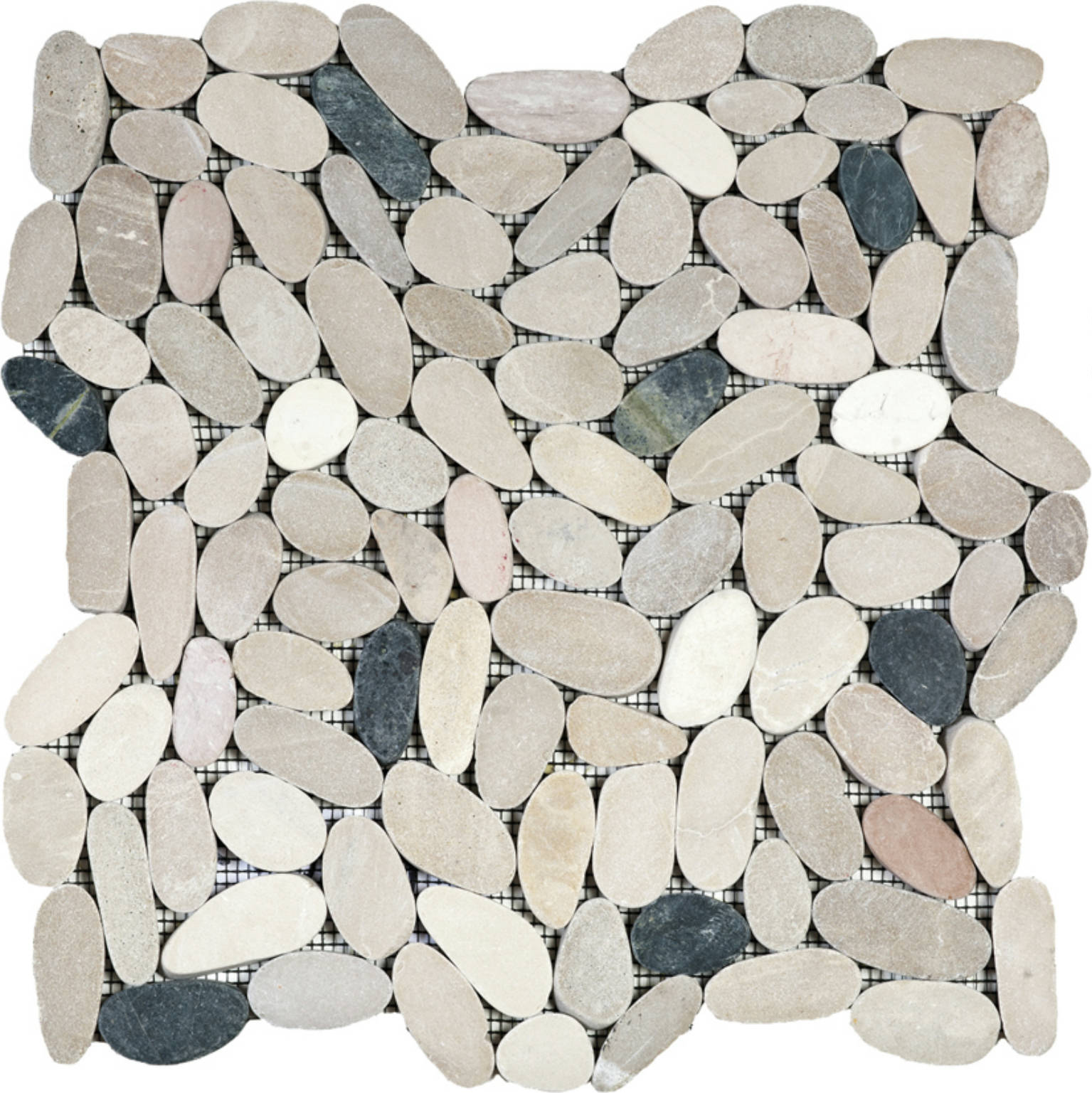 White/Pink/Beige/Black Sliced Matte Pebble Interlocking Mosaic | Gemini Tile and Marble