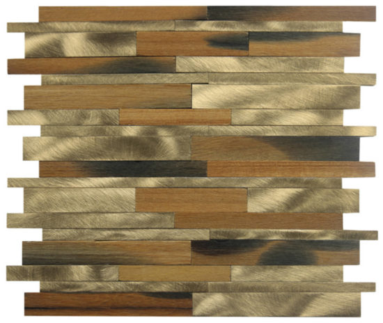 Wood / Gold Aluminum Baguette Interlocking Mosaic