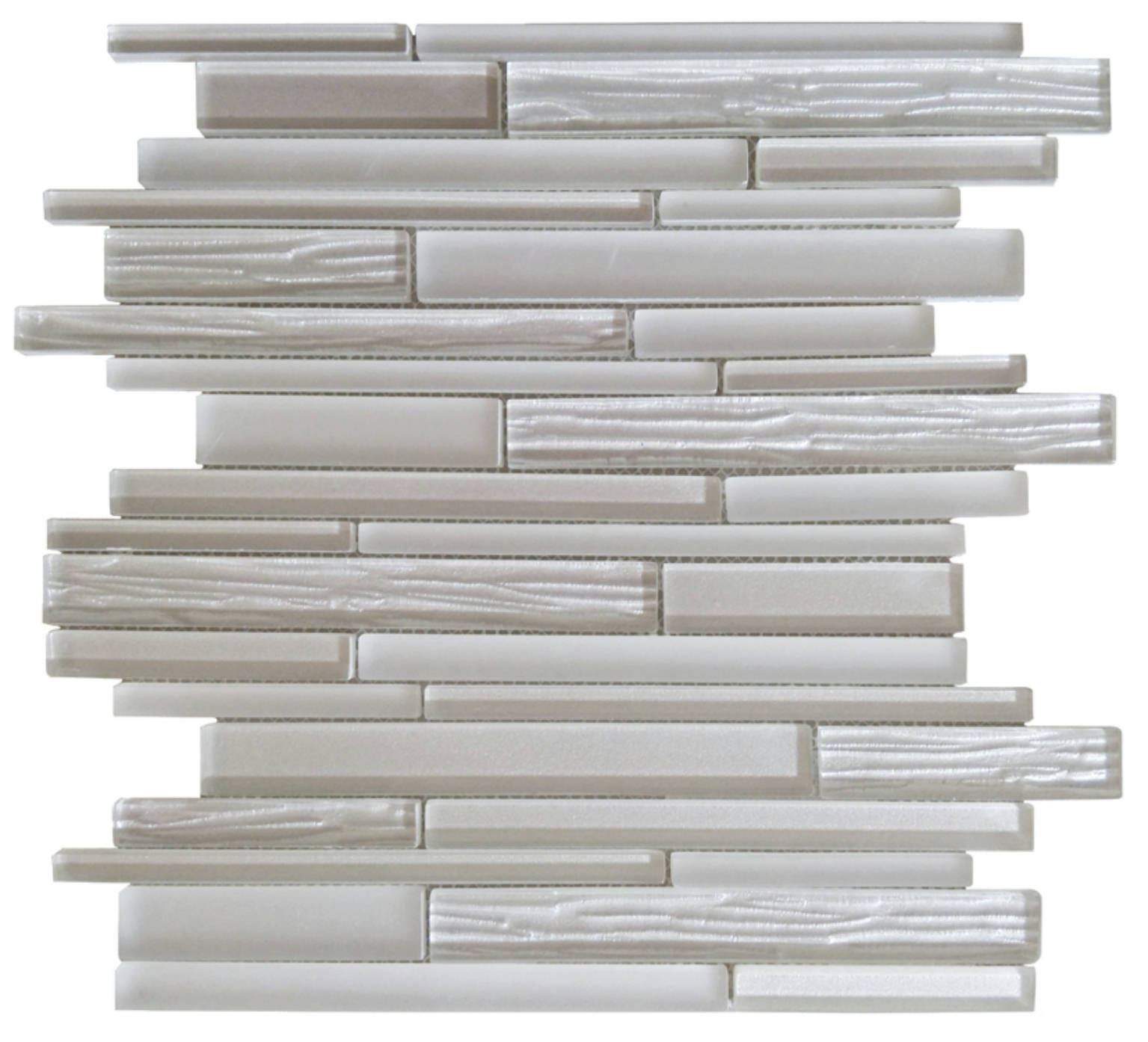 Wood Look Glass Baguette Light Grey Interlocking Mosaic | Gemini Tile and Marble