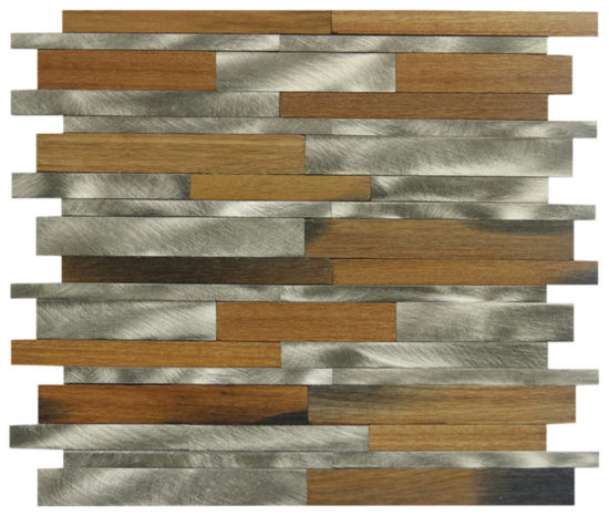 Wood / Silver Aluminum Baguette Interlocking Mosaic