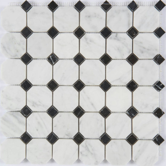 Carrara Octagon Dot Mosaic | Gemini Tile and Marble