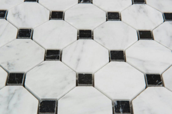 Carrara Octagon Dot Mosaic | Gemini Tile and Marble