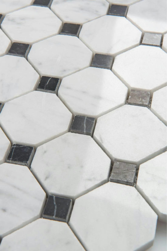 Carrara Octagon Dot Mosaic | Gemini Tile and Marble