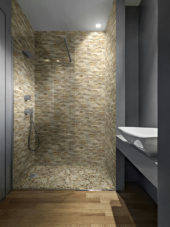 Fossil Wood Mini Opus Mix Beige Interlocking Mosaic | Gemini Tile and Marble