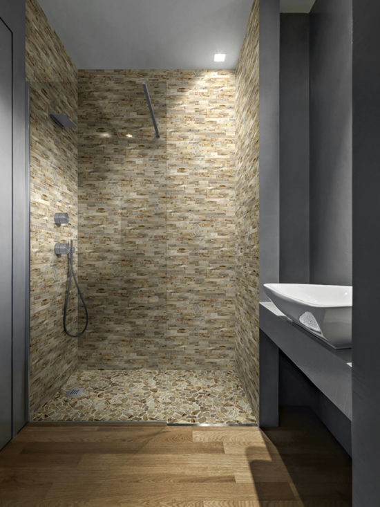 Fossil Wood Mini Opus Mix Beige Interlocking Mosaic | Gemini Tile and Marble