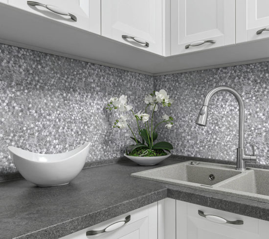 Medium Hexagon Silver Aluminum Mosaic | Gemini Tile and Marble