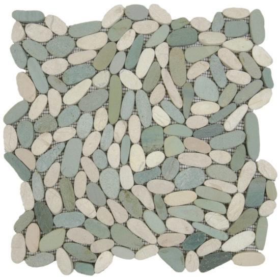 Mix White/Green Sliced Matte Pebble Interlocking Mosaic