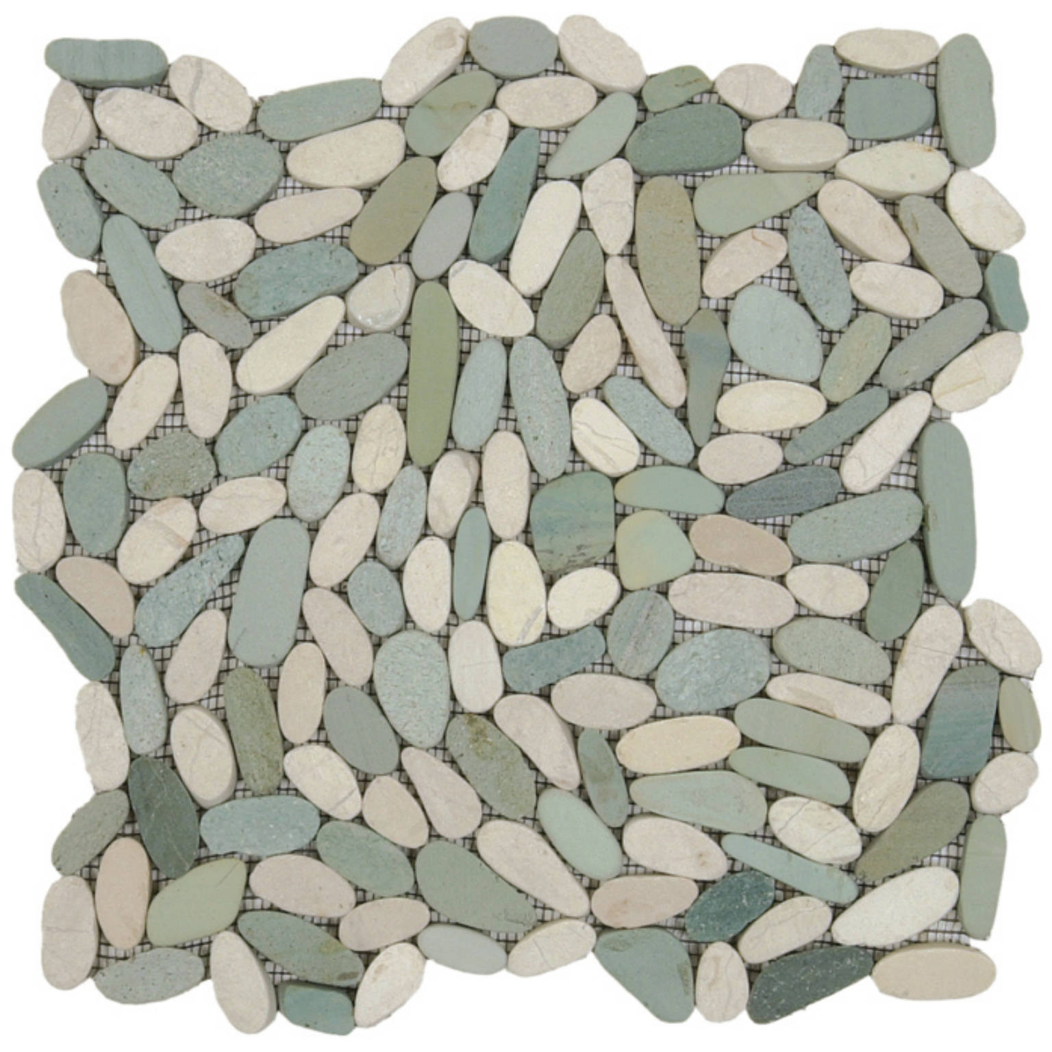 Mix White/Green Sliced Matte Pebble Interlocking Mosaic | Gemini Tile and Marble