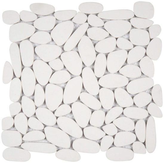 White Sliced Reconstituted Pebble Interlocking Mosaic