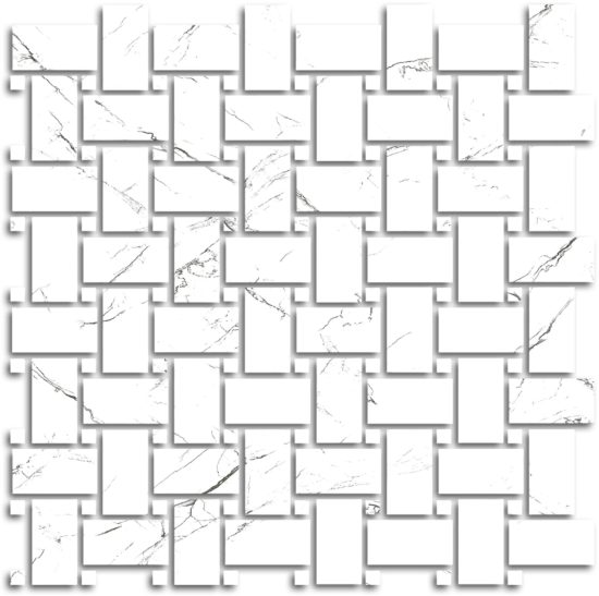 Treasure Ice White Marble Polished Basketweave Mosaic | Gemini Tile and Marble