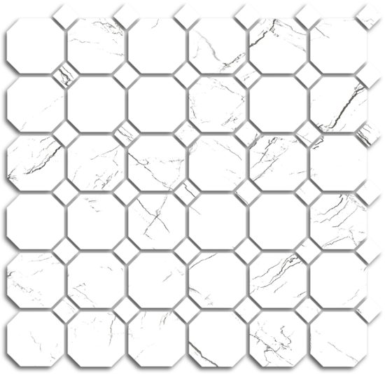 Treasure Ice White Marble Polished Octagon/Dot Mosaic | Gemini Tile and Marble