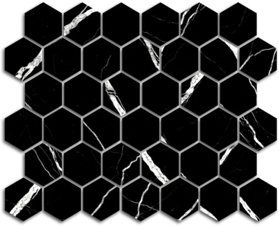 Treasure Midnight Nero 2×2 Carved Matte Hexagon Mosaic