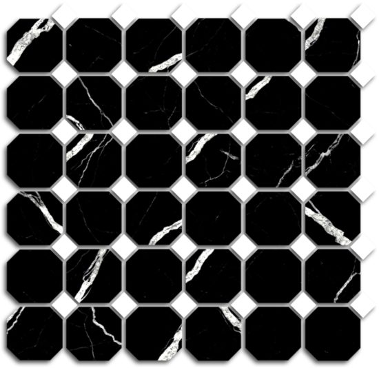 Treasure Midnight Nero Polished Octagon/Dot Mosaic | Gemini Tile and Marble