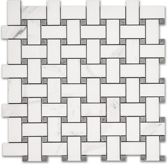 Treasure Statuario Polished Basketweave Mosaic | Gemini Tile and Marble