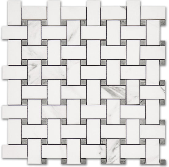 Treasure Statuario Polished Basketweave Mosaic | Gemini Tile and Marble