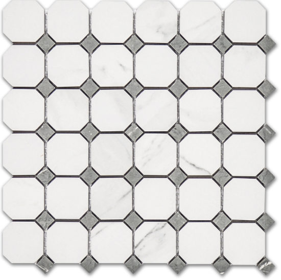 Treasure Statuario Polished Octagon/Dot Mosaic | Gemini Tile and Marble