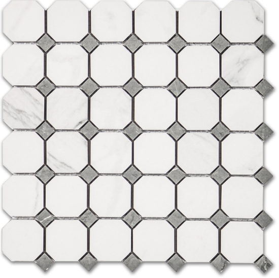 Treasure Statuario Polished Octagon/Dot Mosaic | Gemini Tile and Marble