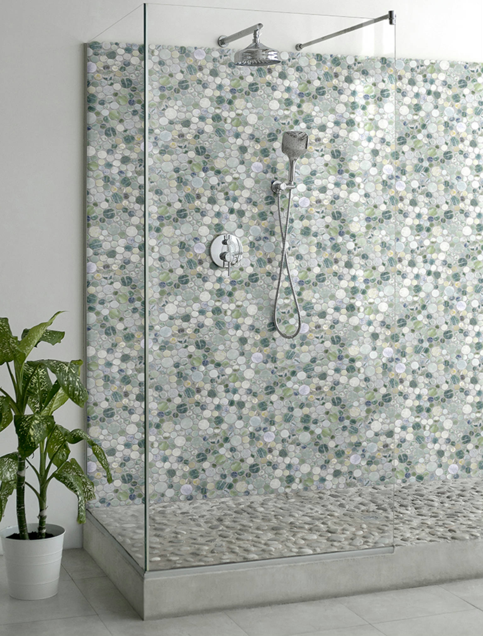 Crystal Green Semi‐Precious Stone Round Interlocking Mosaic | Gemini Tile and Marble