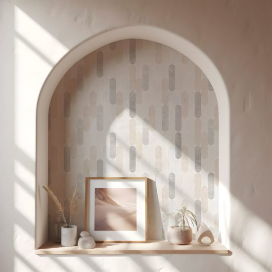 2"x6" Elongated Round White Grey Beige Marble Mix | Gemini Tile and Marble