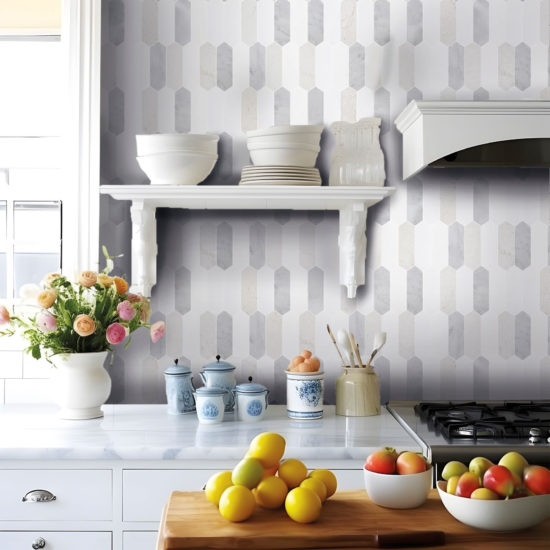 2"x6" Picket White Grey Beige Marble Mix | Gemini Tile and Marble