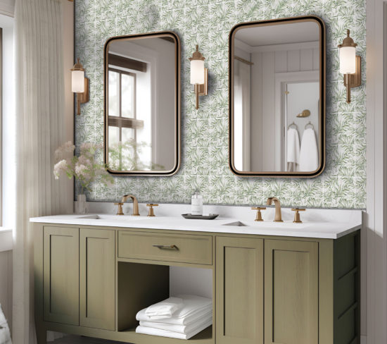 6"x6" Green Palm Leaf Printed Beige Marble | Gemini Tile and Marble