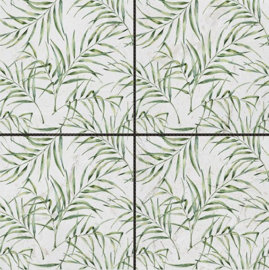 6"x6" Green Palm Leaf Printed Beige Marble