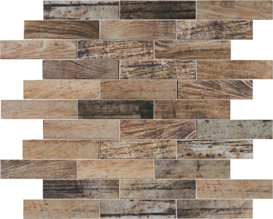 Beige Brown Mix Wood 1.1"x4" Glazed Ceramic Mosaic