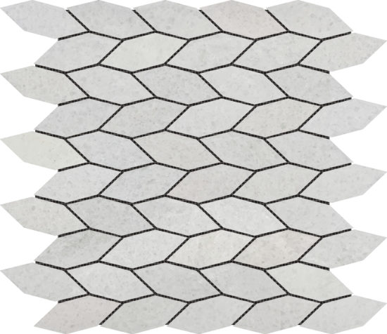 Elongated Hexagon White Grey "Leaves" Mosaic