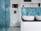 Glass Pebble Blue Marble Pattern Mix Mosaic 11.4"x11.4" | Gemini Tile and Marble