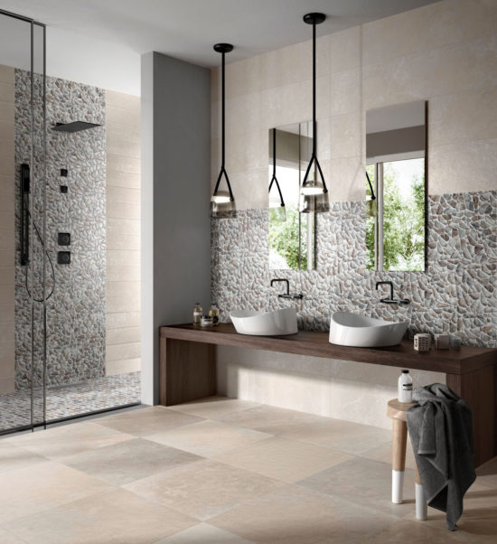 Glass Pebble Grey Beige Mix Marble Pattern Mix Mosaic | Gemini Tile and Marble