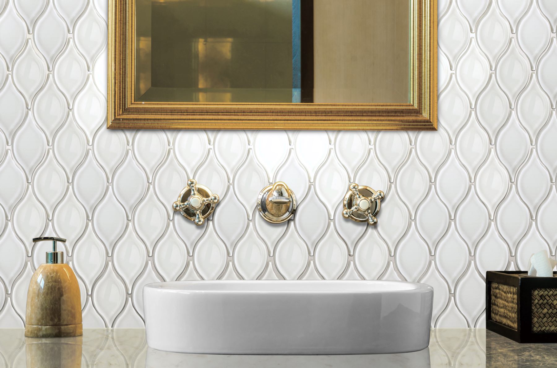 Glass "Tears" White Mosaic 12"x11" | Gemini Tile and Marble