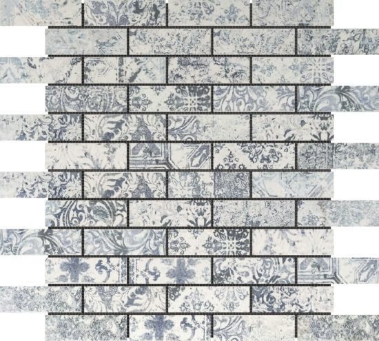 Grey Mix Pattern Deco Brick Matte Glazed Porcelain 1"x3" Mosaic
