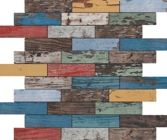 Multicolor Wood 1.1"x4" Glazed Ceramic Mosaic