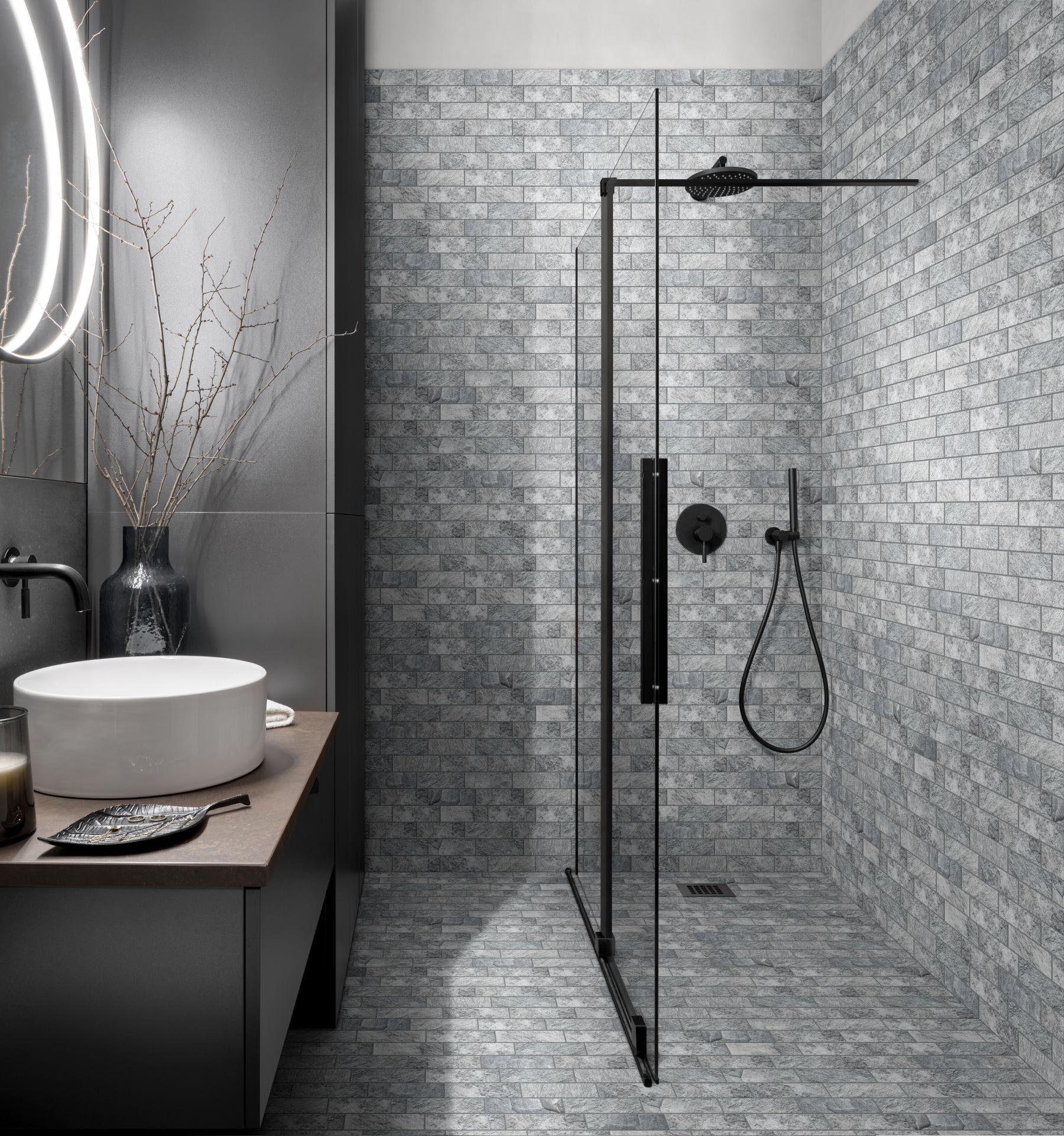 Slate Stone Grey Glazed Ceramic 2"x6" Brick Mosaic | Gemini Tile and Marble