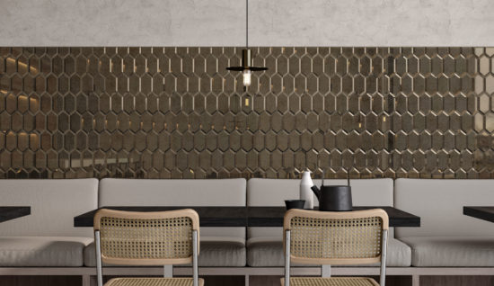 Obsidian Bronze Beveled Hexagon Mosaic | Gemini Tile and Marble